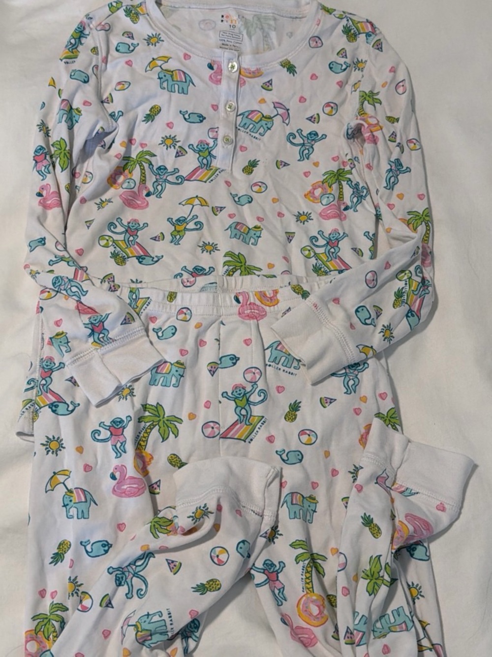 Kids White Summer Animal Print Pajama Set